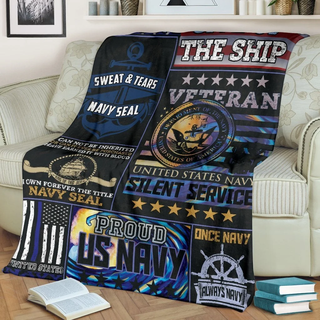 Proud US Navy Silent Service American Flag Throw Blanket