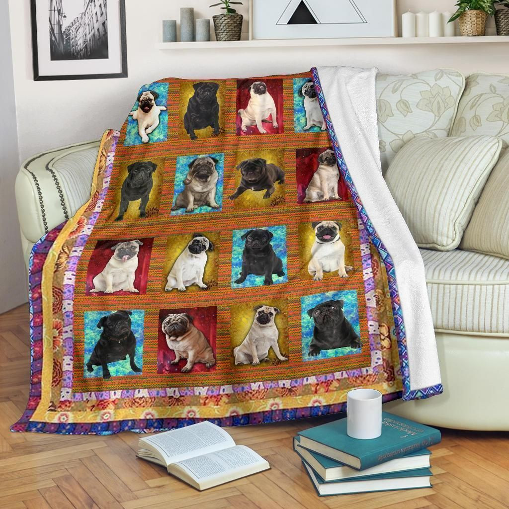 Pug Pattern Colorful Background Throw Blanket