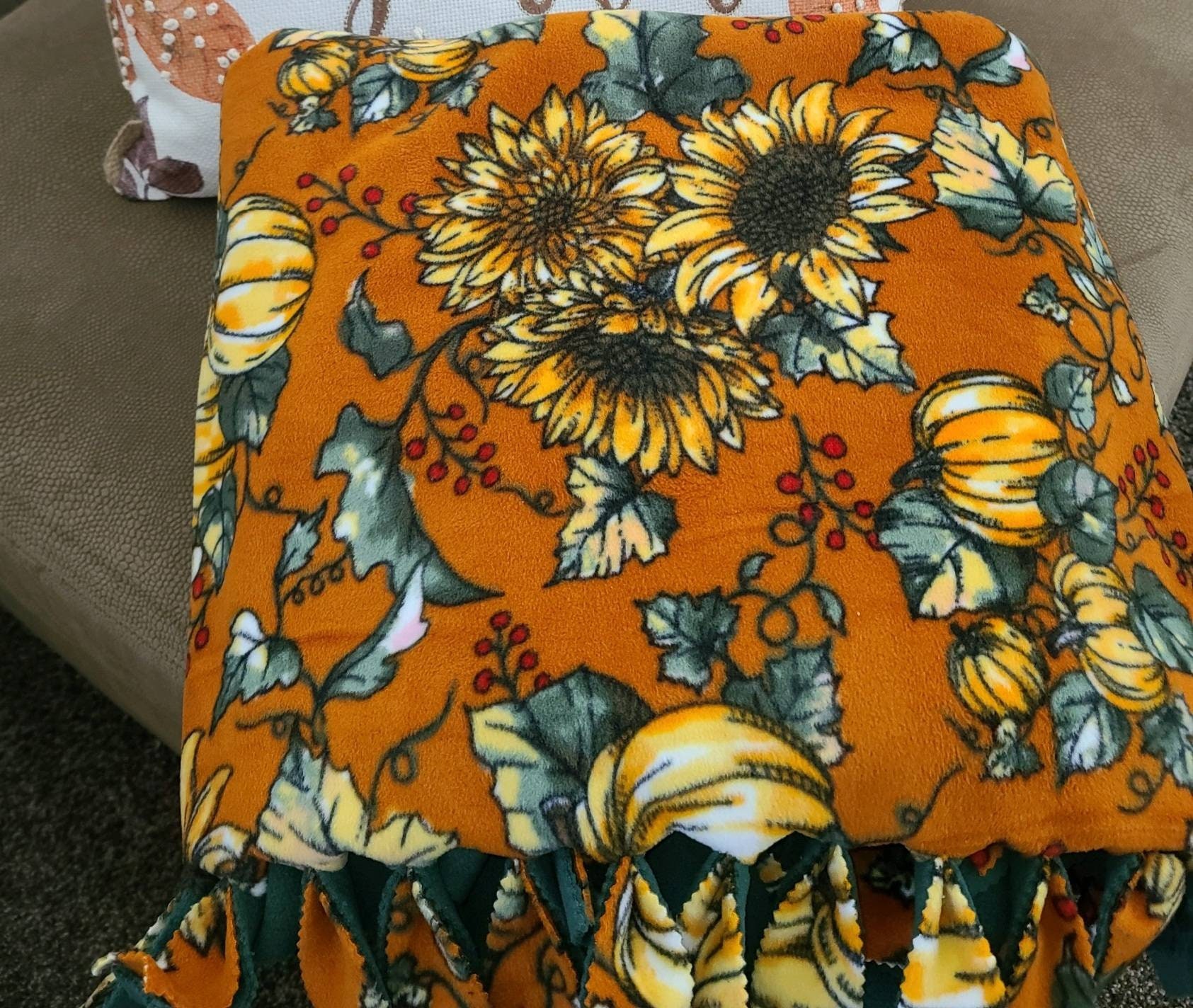 Pumpkin Floral Tie Thanksgiving Blanket