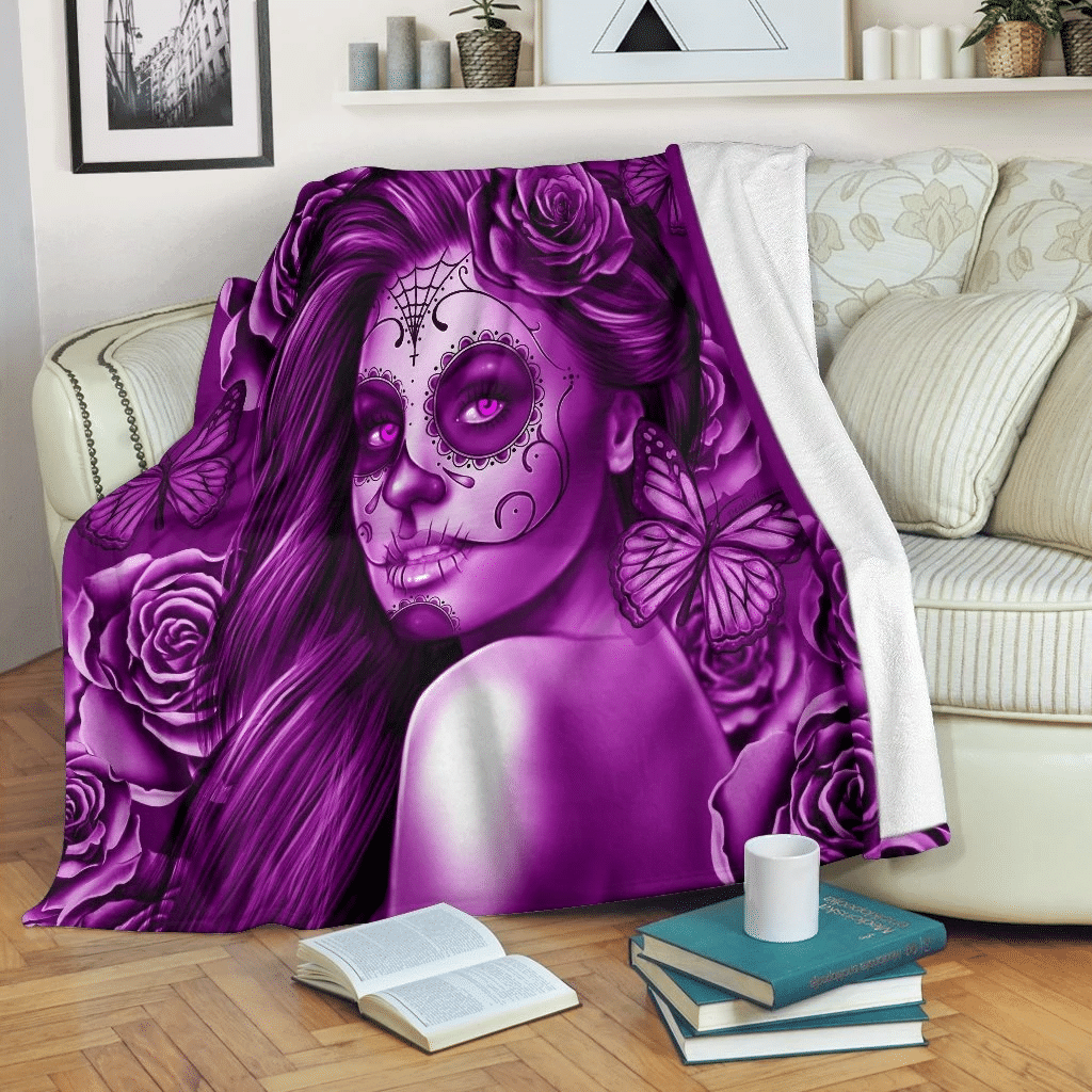 Purple Calavera Fresh Look Love Halloween Decor Throw Blanket