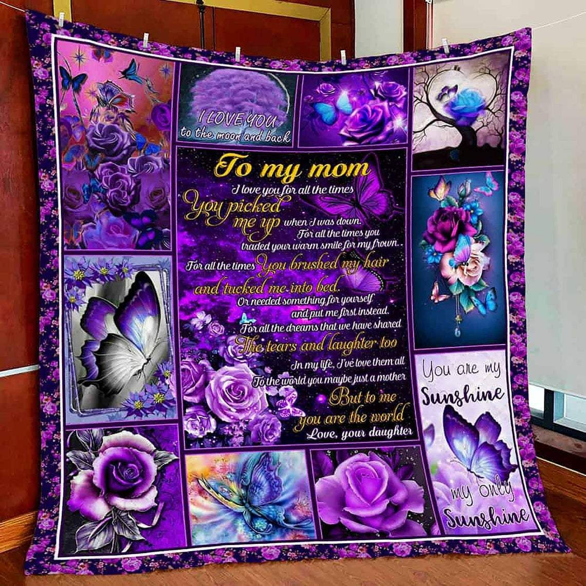 Purple Roses Gift For Mom You Are My Sunshine Throw Blanket