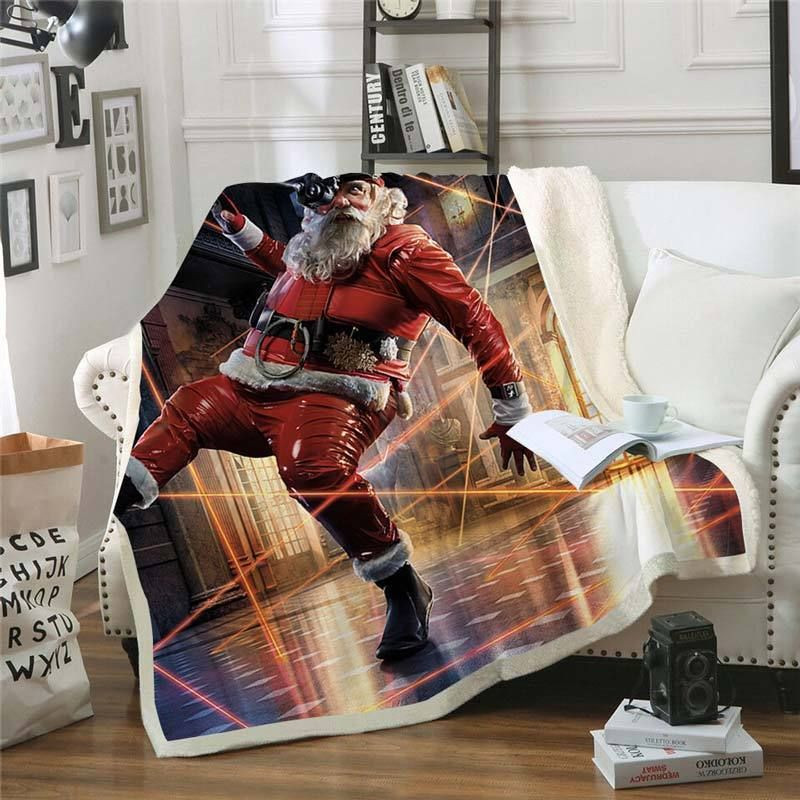 Realistic Scene With Cool Santa Claus Jumping Throw Blanket