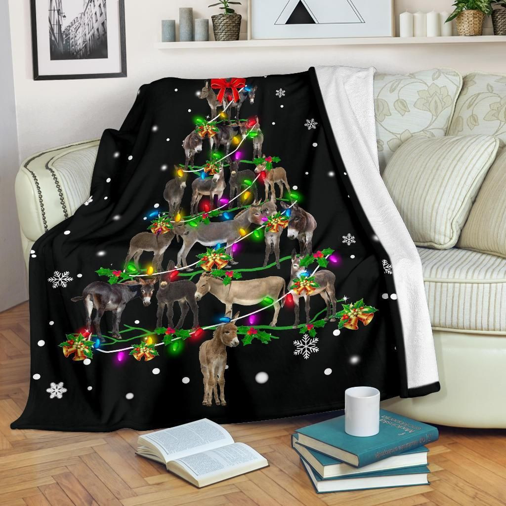 Realistic Theme Of Donkey Christmas Tree Throw Blanket