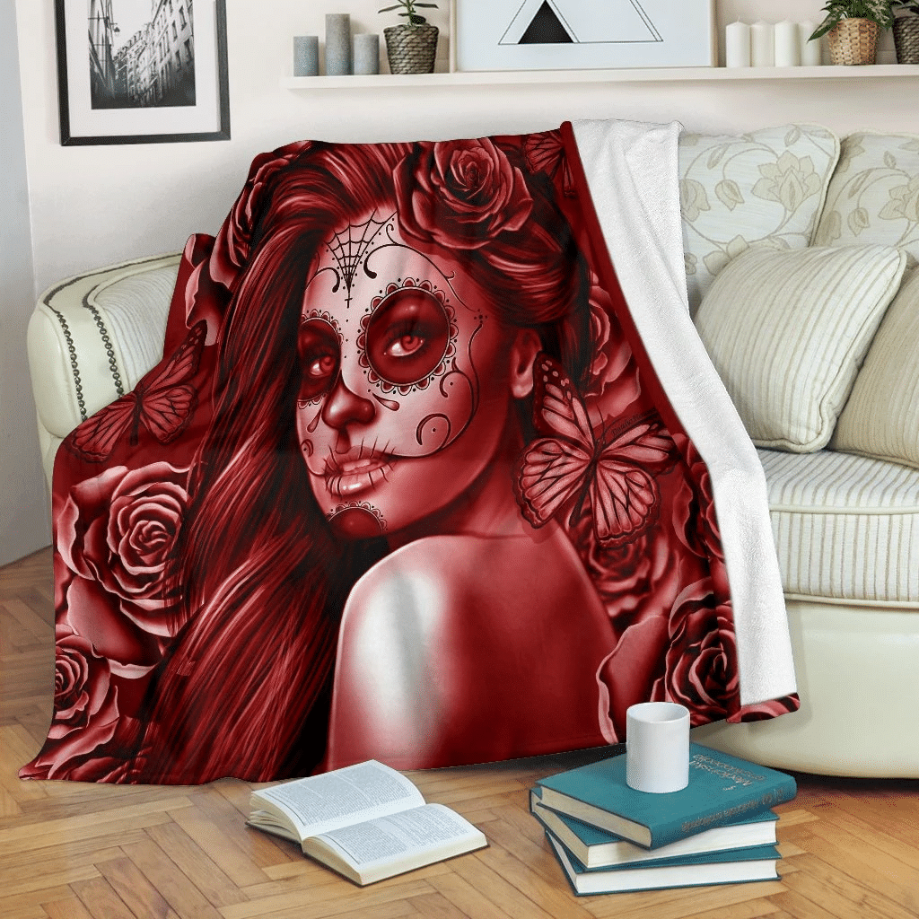 Red Calavera Fresh Look Art Halloween Decor Throw Blanket