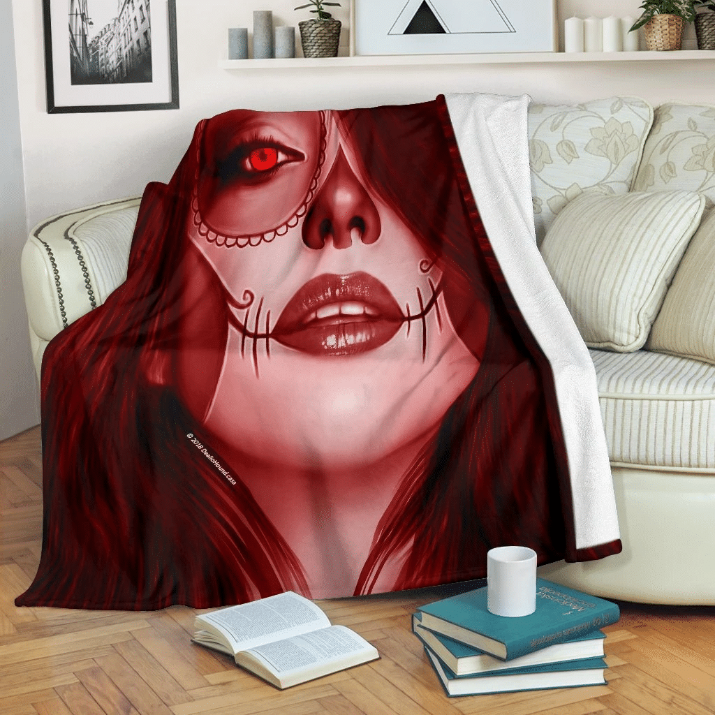 Red Calavera Fresh Look Portrait Halloween Gift Throw Blanket