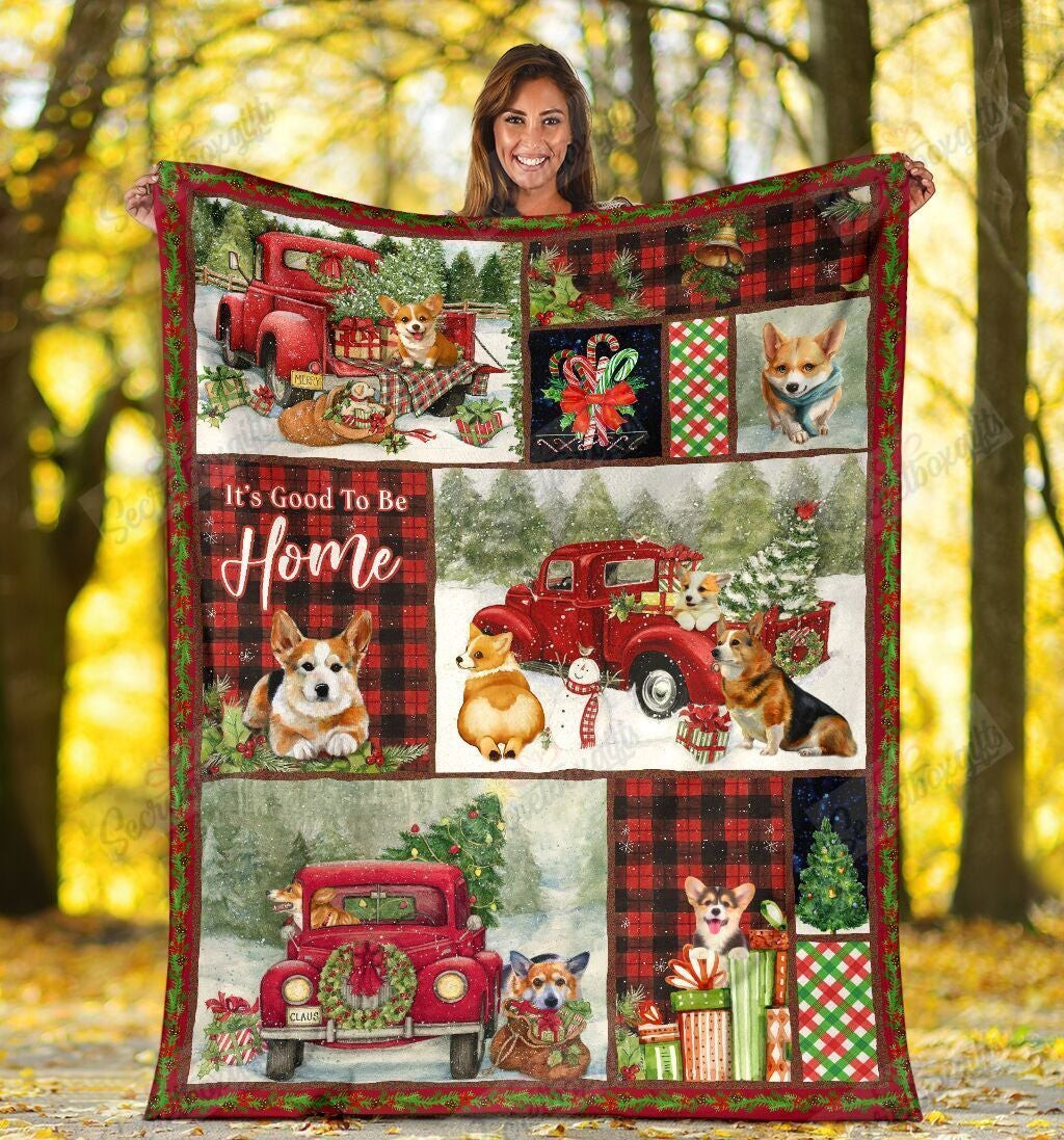 Red Car Gift Boxes And Corgi Christmas Home Throw Blanket