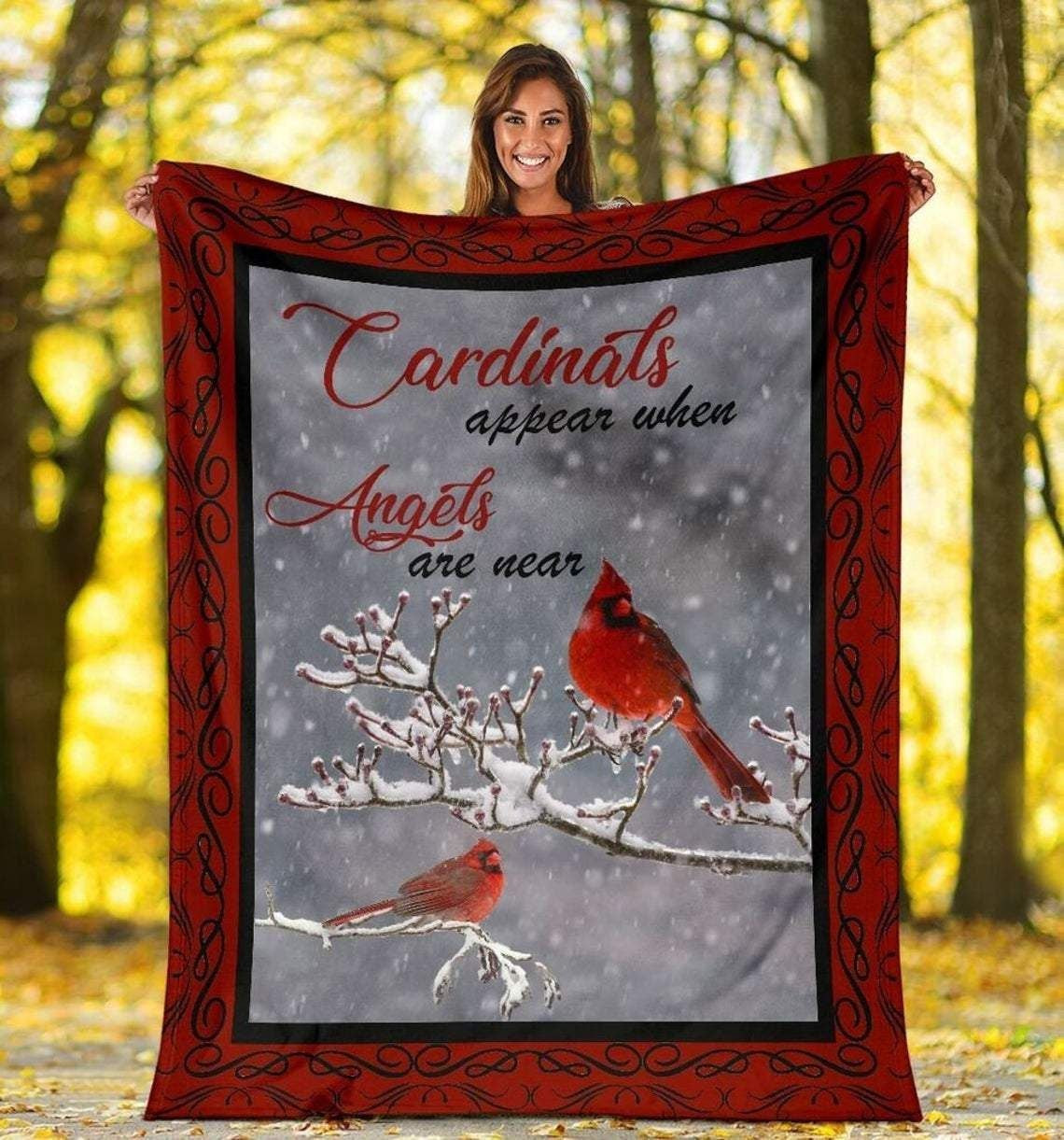 Red Cardinal Bird Winter Throw Blanket