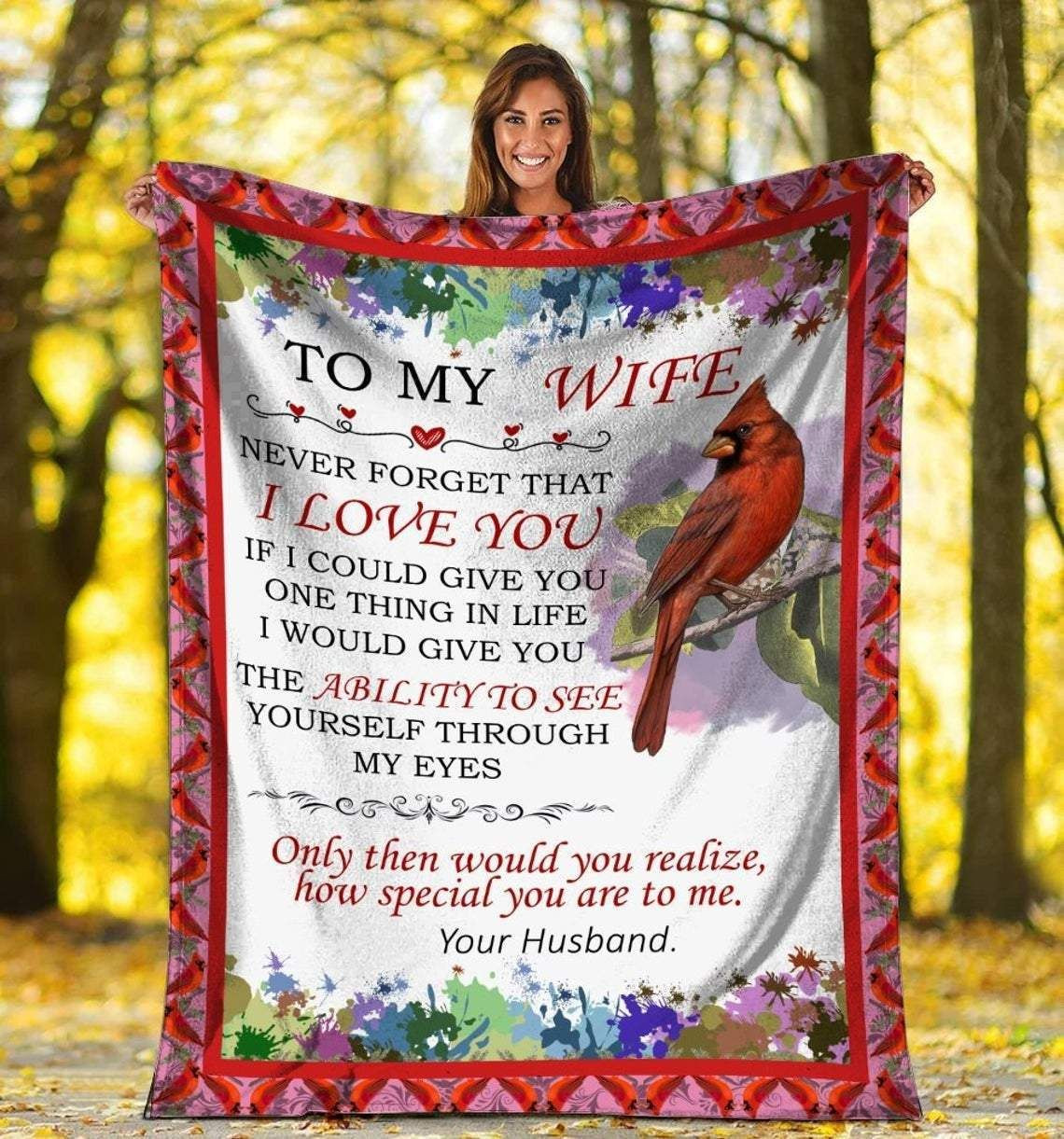 Red Cardinal Gift For Wife Never Forget That I Love You Throw Blanket