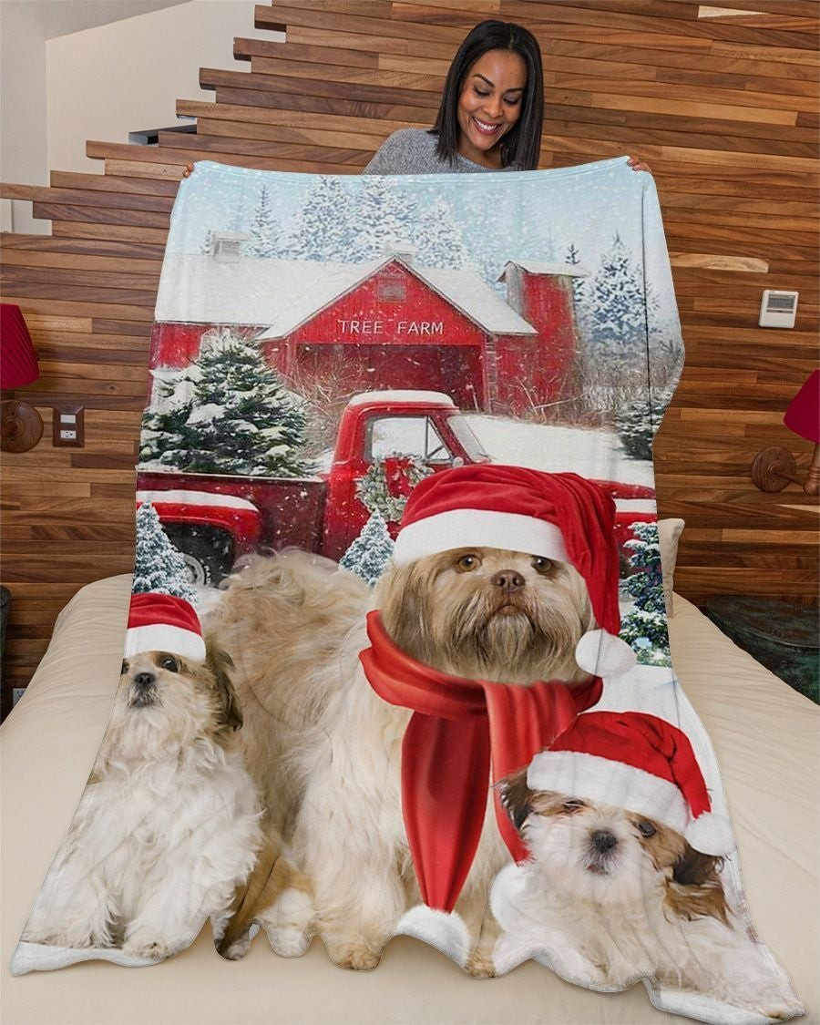 Red House And Truck Shih Tzu Christmas Throw Blanket