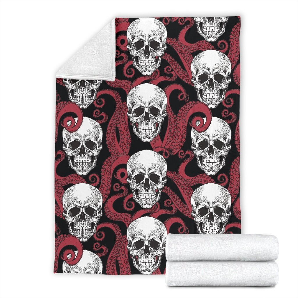 Red Octopus Skull Pattern Throw Blanket