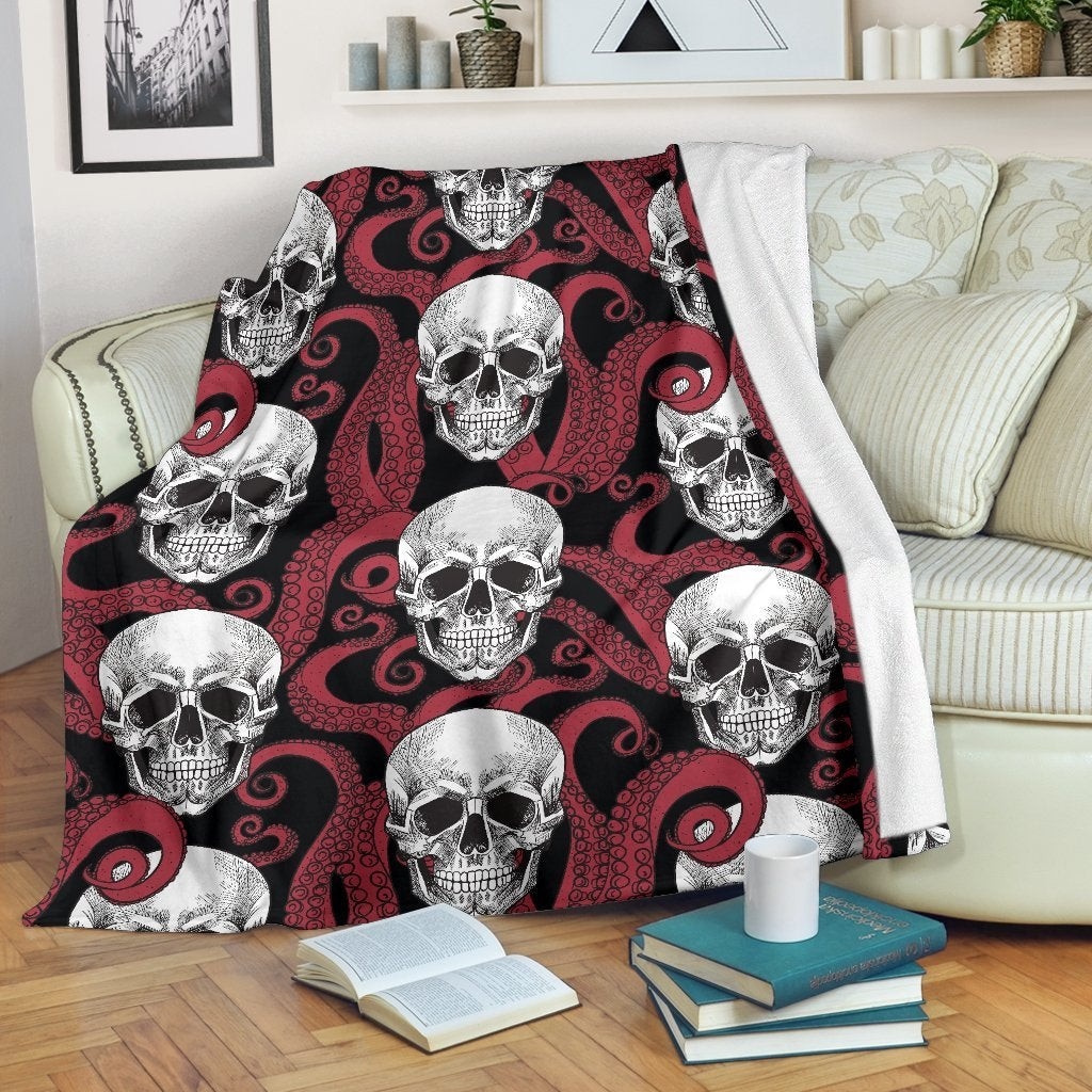 Red Octopus Skull Pattern Throw Blanket