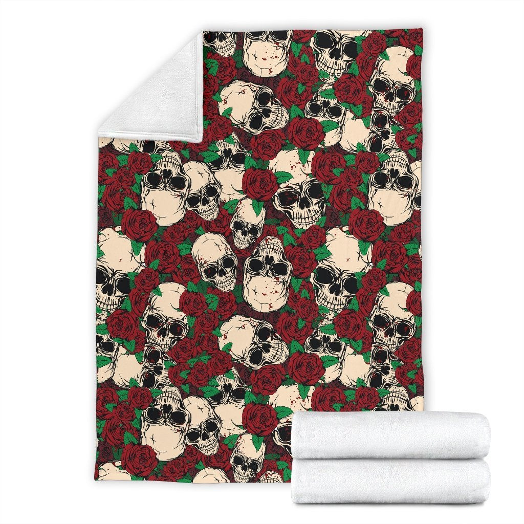 Red Rose Skull Pattern Throw Blanket