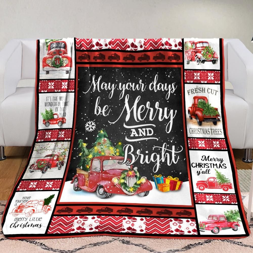 Red Truck Christmas May Your Day Be Merry And Bright Throw Blanket