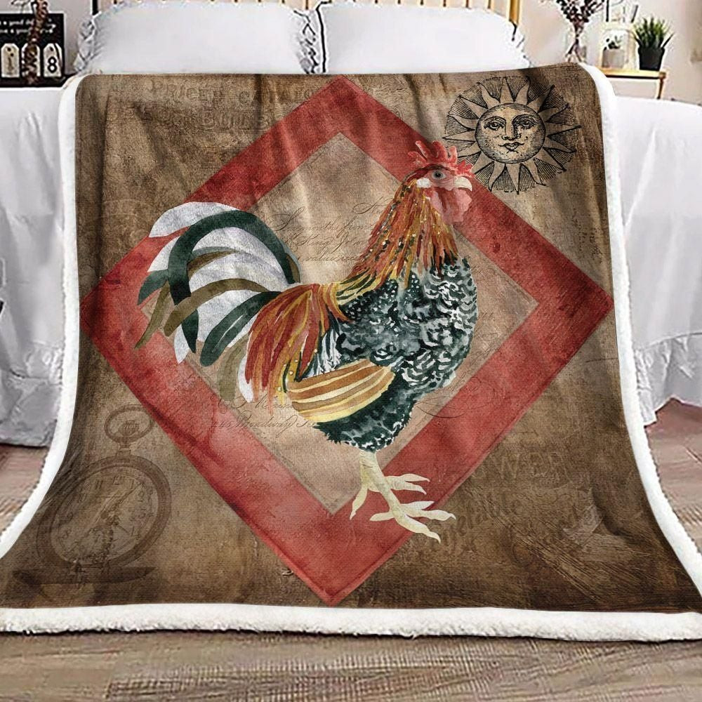 Retro Rooster And Mandala Sun Throw Blanket