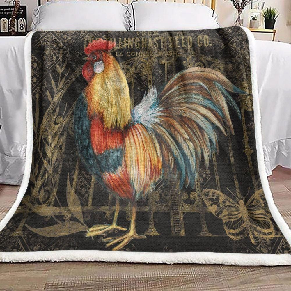 Retro Rooster Golden Garden Throw Blanket