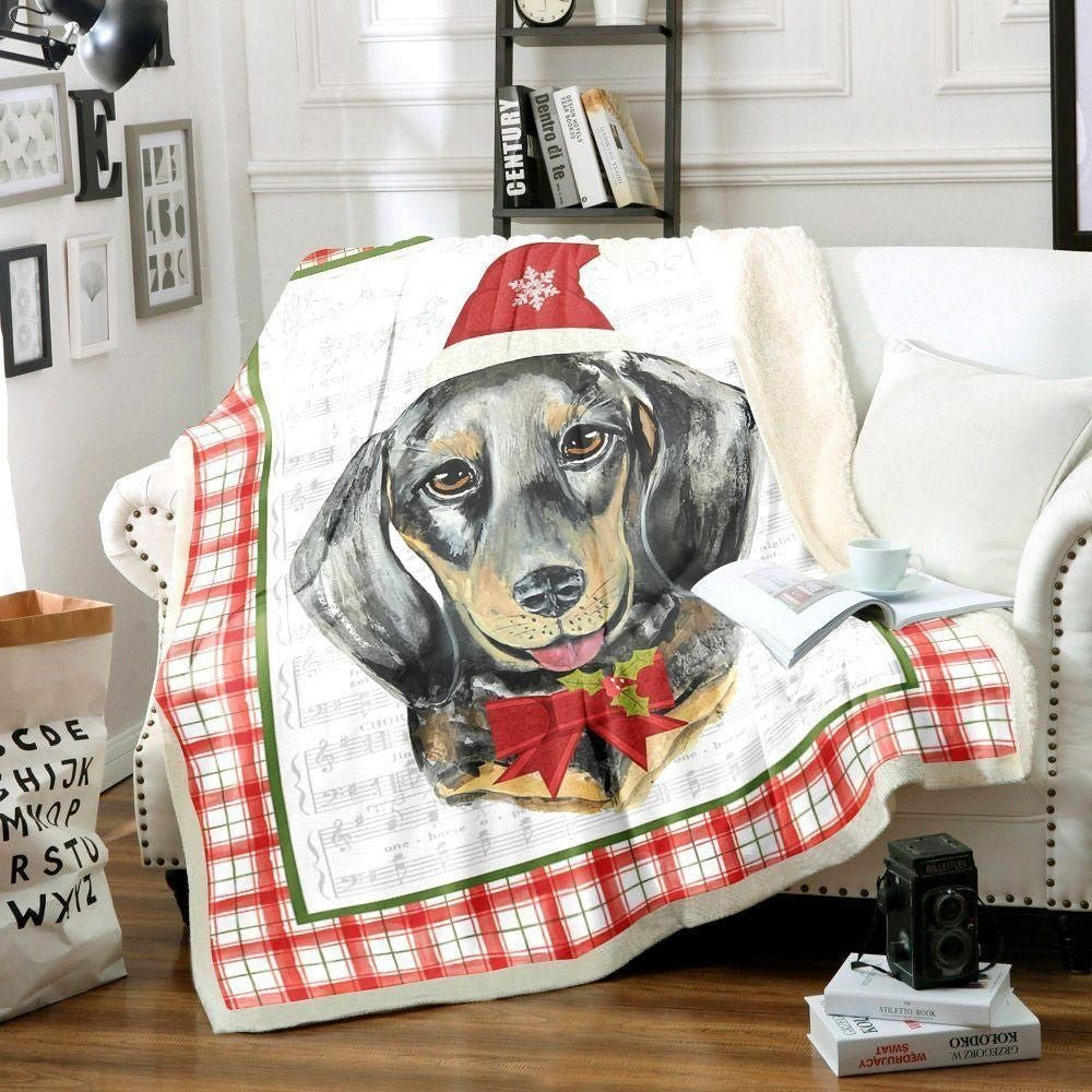 Retro Style Border Dachshund Christmas Throw Blanket