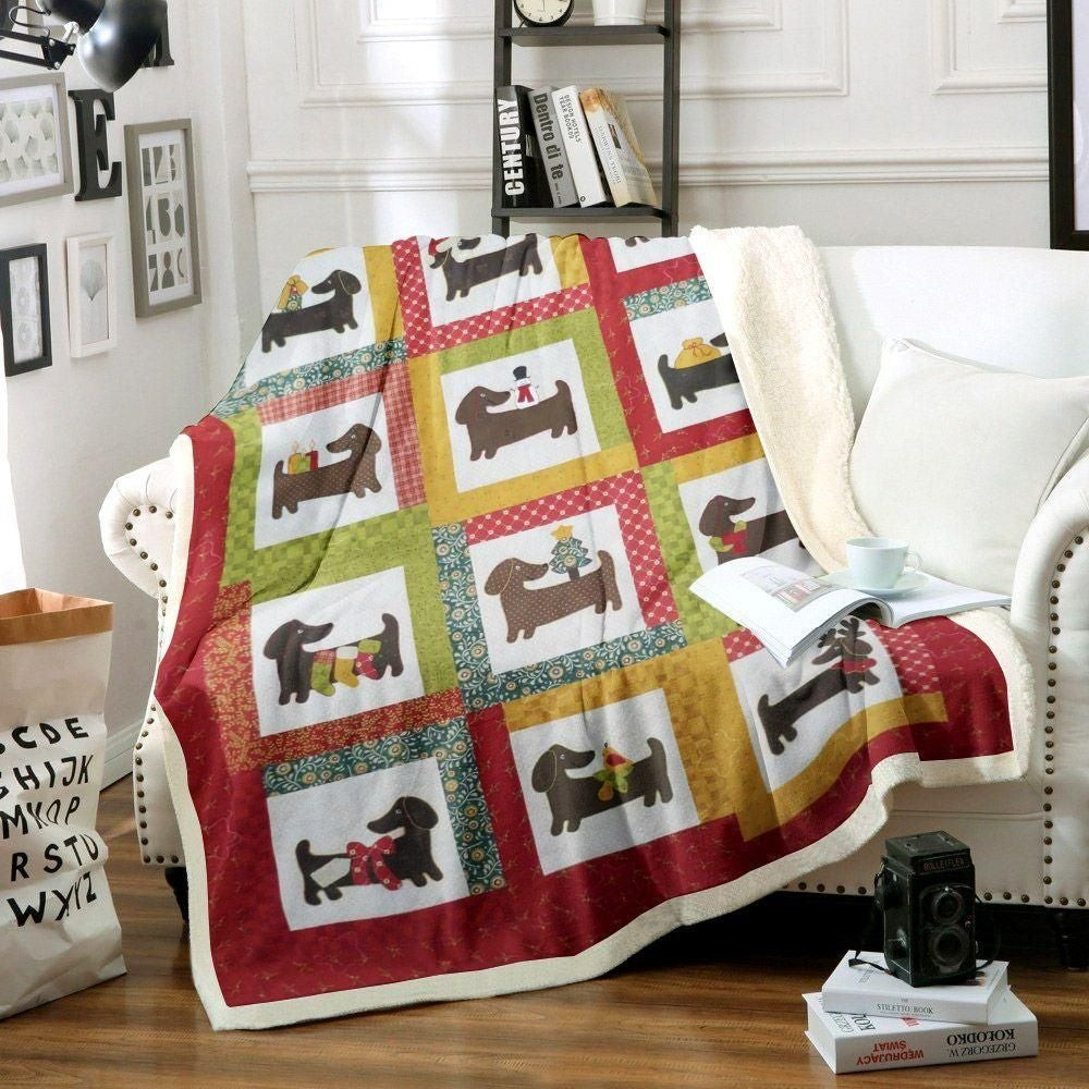 Retro Style Tile Square Photo Dachshunds Christmas Throw Blanket