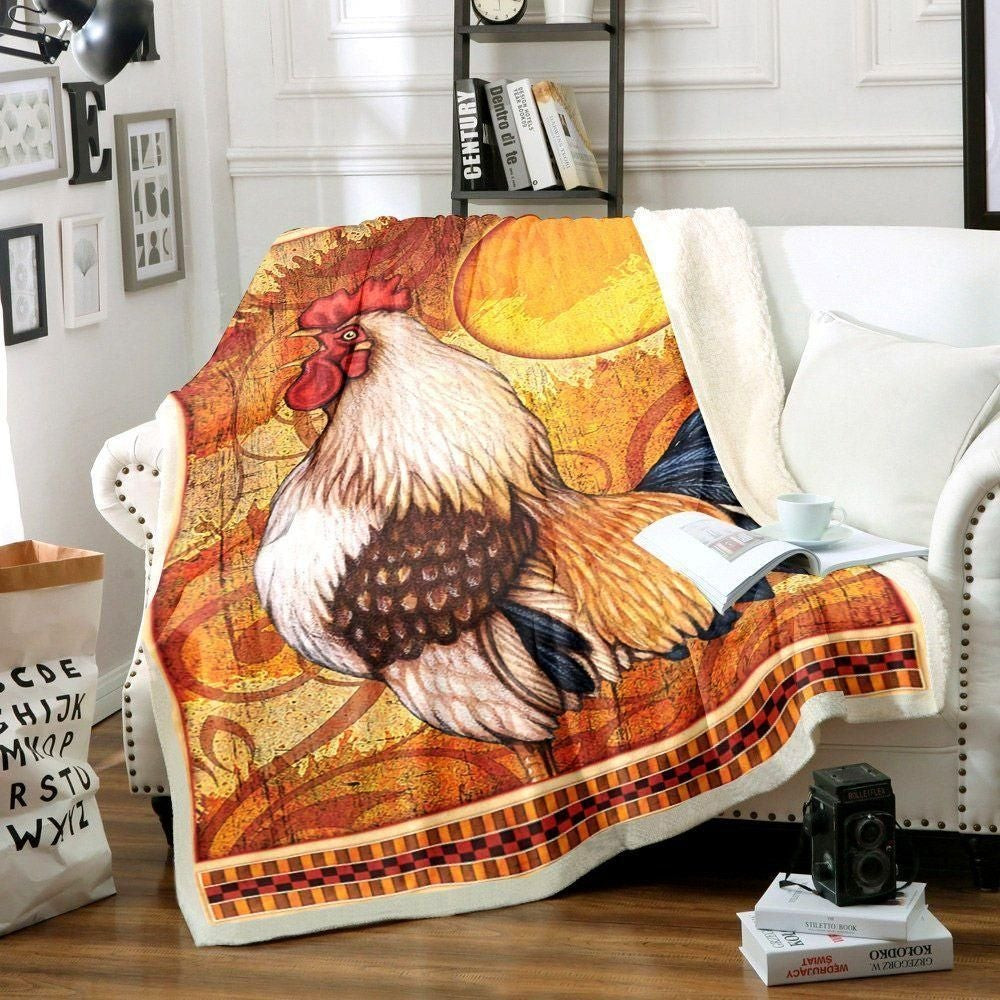 Rooster The Sun Background Throw Blanket