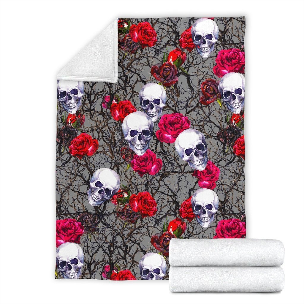 Rose Branch Skull Pattern Throw Blanket