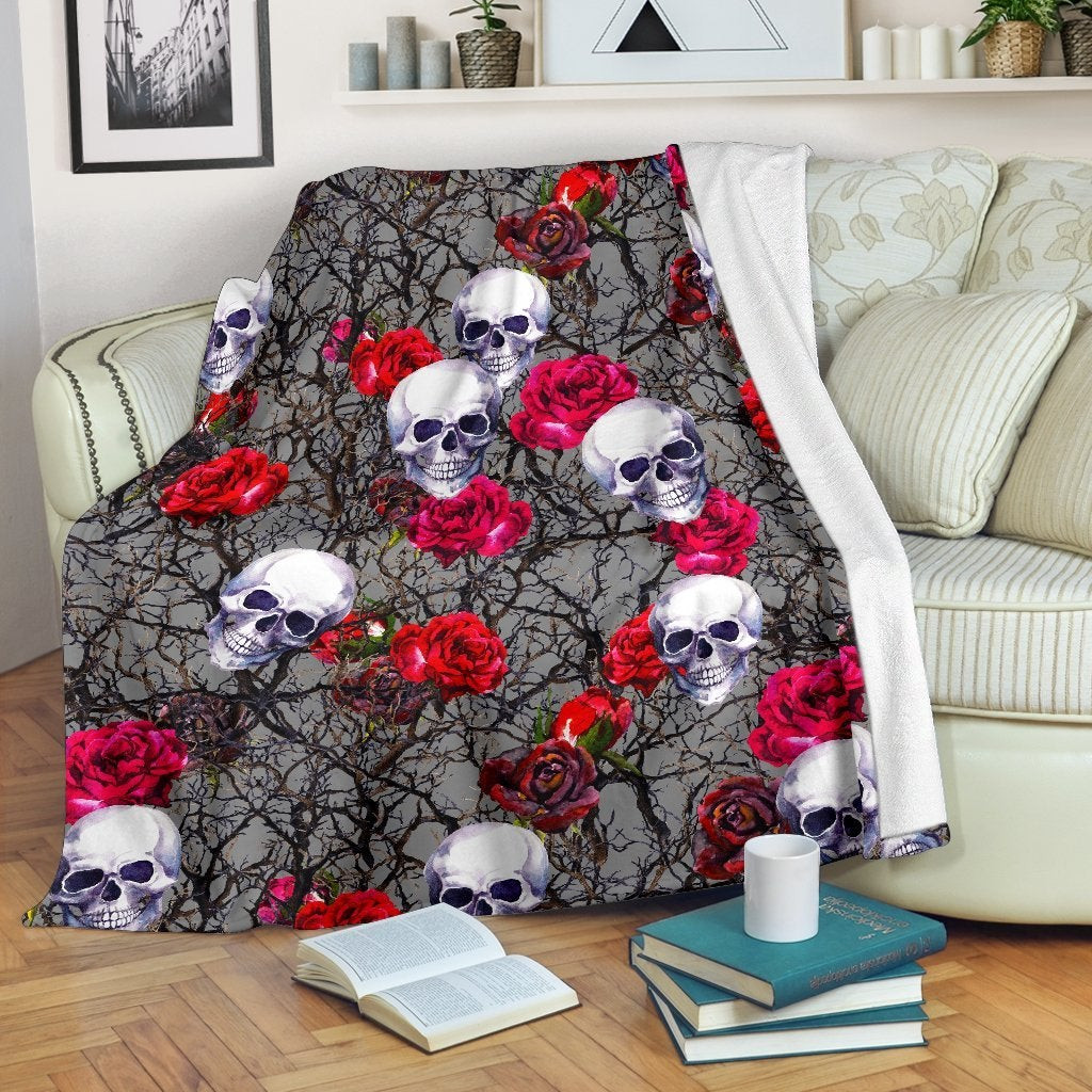 Rose Branch Skull Pattern Throw Blanket