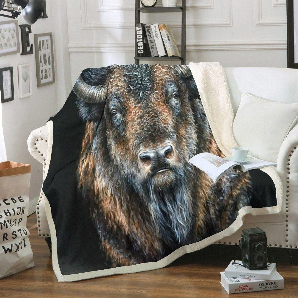 Sad Bison Black And Yellow Pattern Throw Blanket