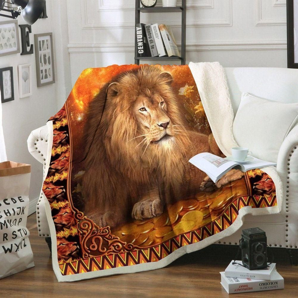 Sad Lion Lying Alone Orange Pattern Throw Blanket