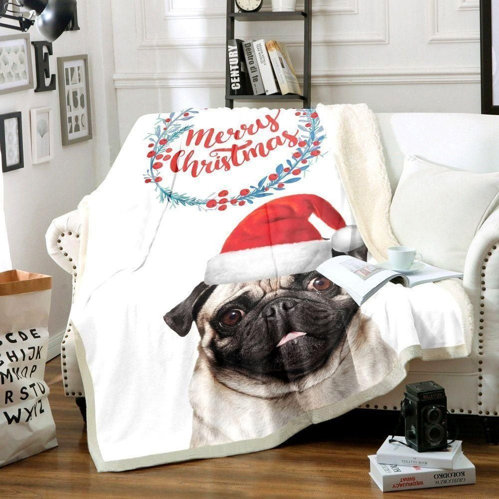 Sad Pug On Christmas Day Throw Blanket