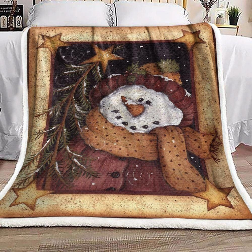 Sad Snowman And Pine Star Pattern Throw Blanket