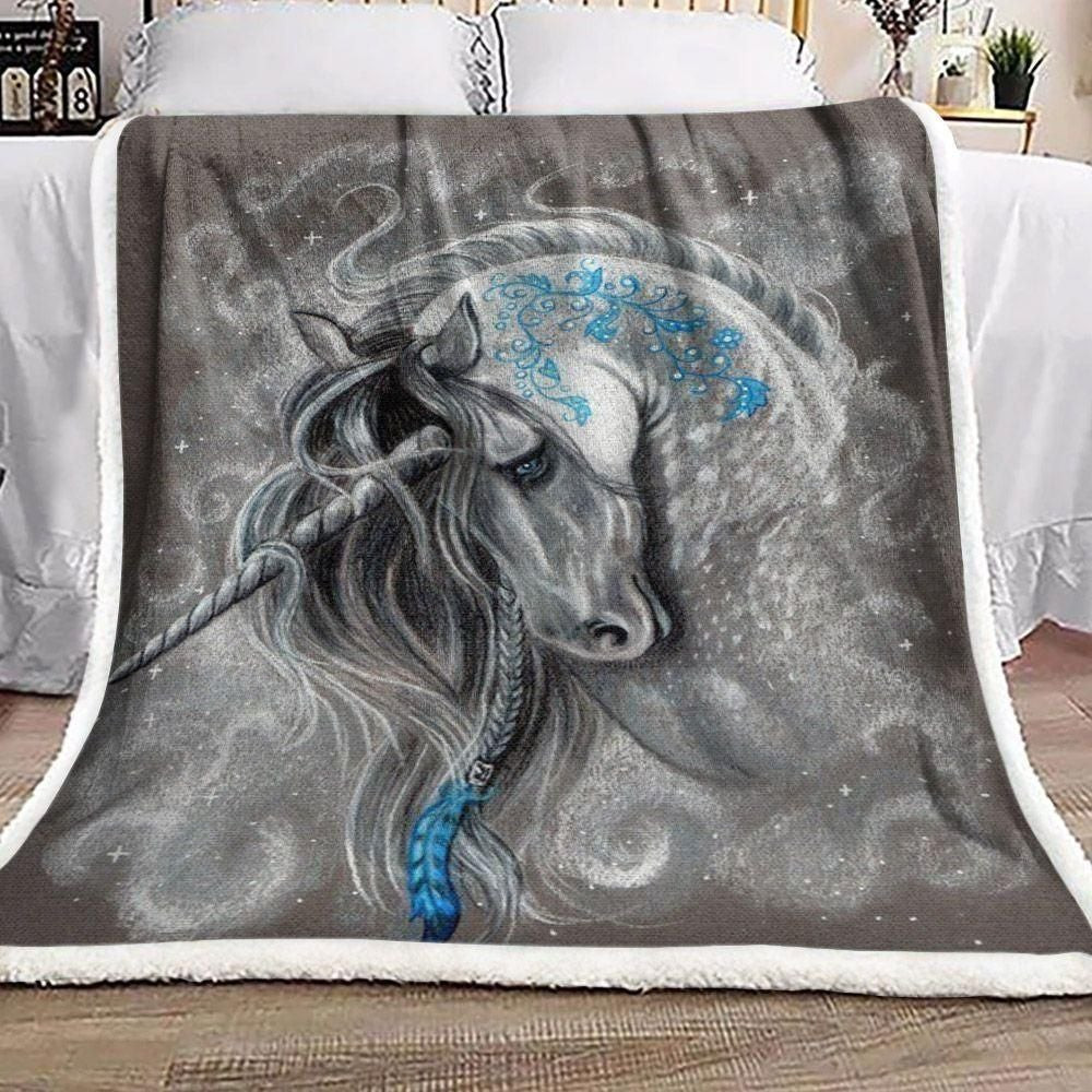 Sad Unicorn Grey And Blue Pattern Throw Blanket