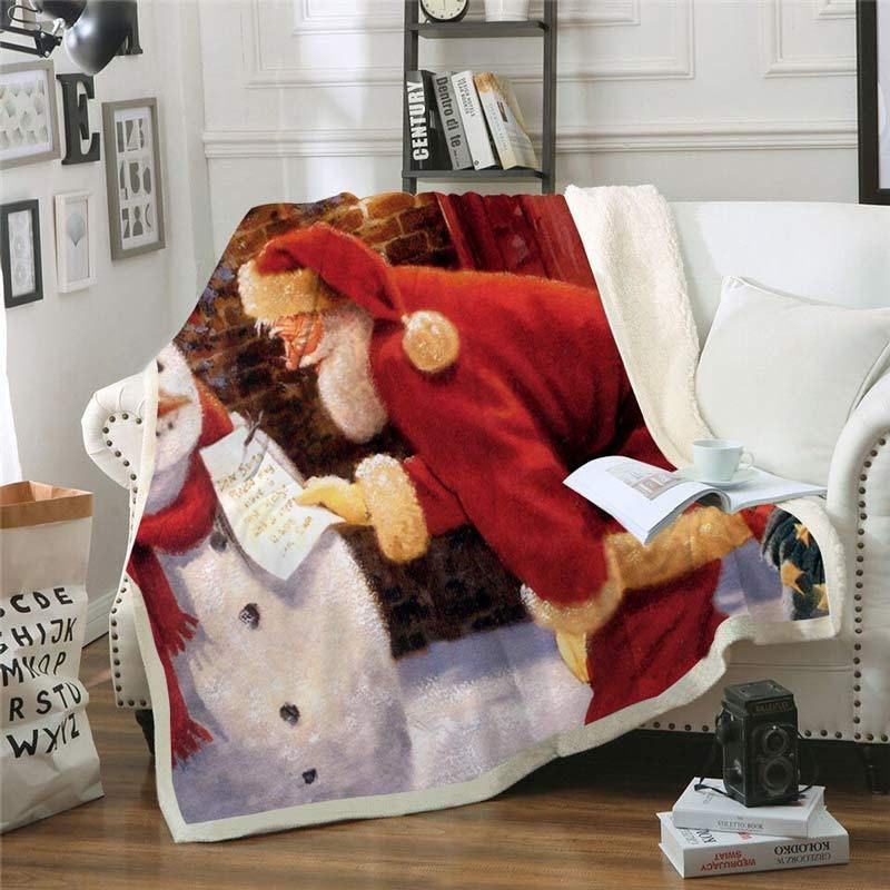 Santa Claus Reading A Letter From A Snowman Throw Blanket