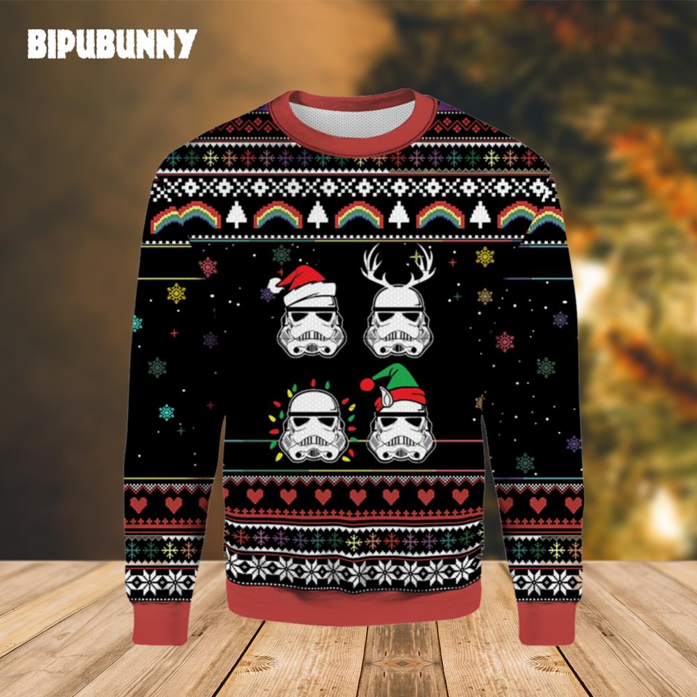 Santa Stormtrooper Reindeer Elf Lights The Mandalorian Baby Yoda Christmas Sweater