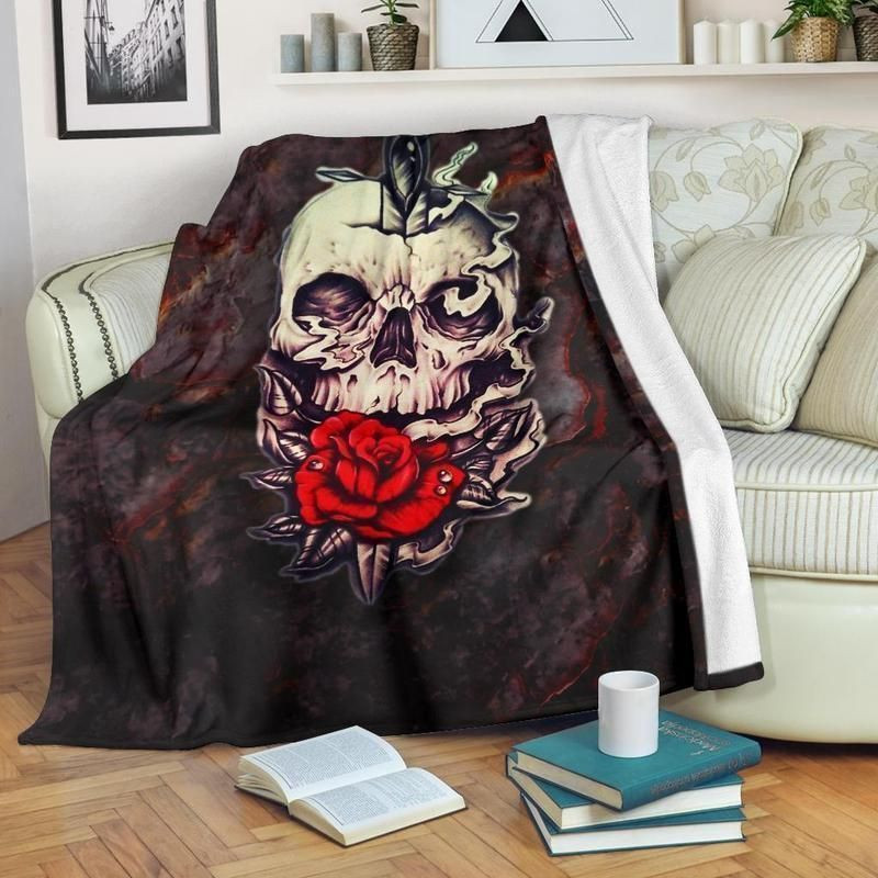 Scorched Earth Skull Rose Throw Blanket