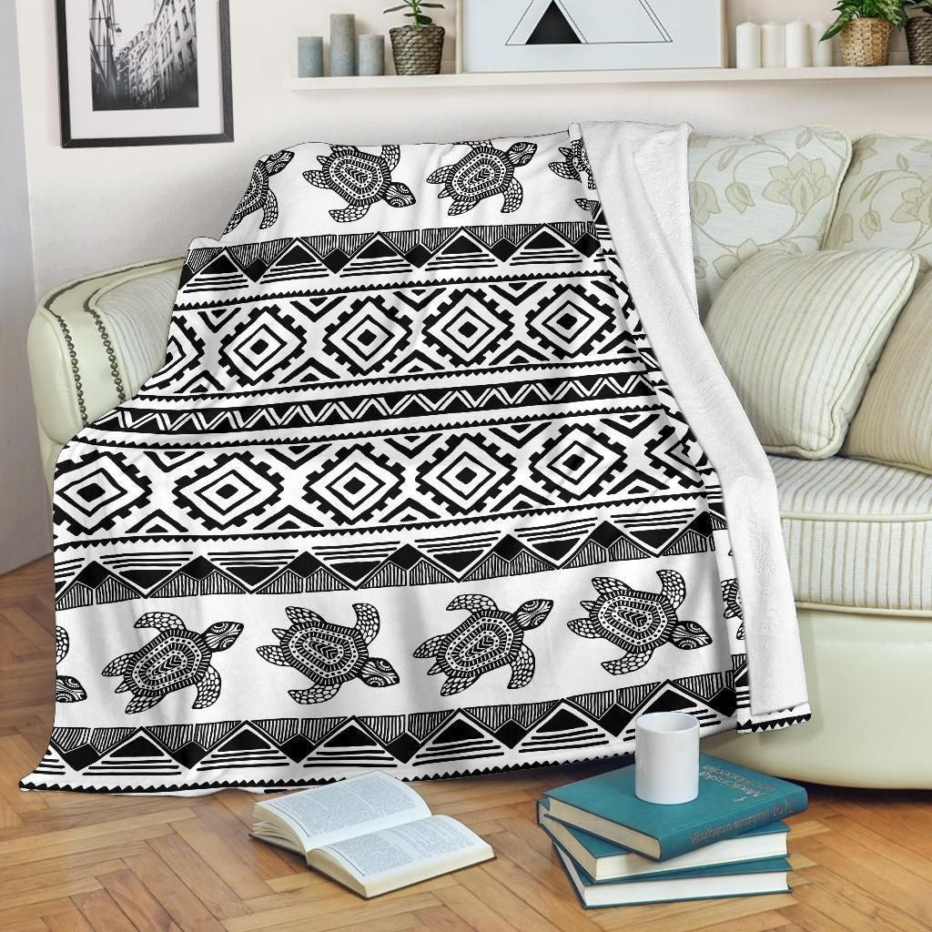 Sea Turtle Tribal Aztec Black And White Throw Blanket