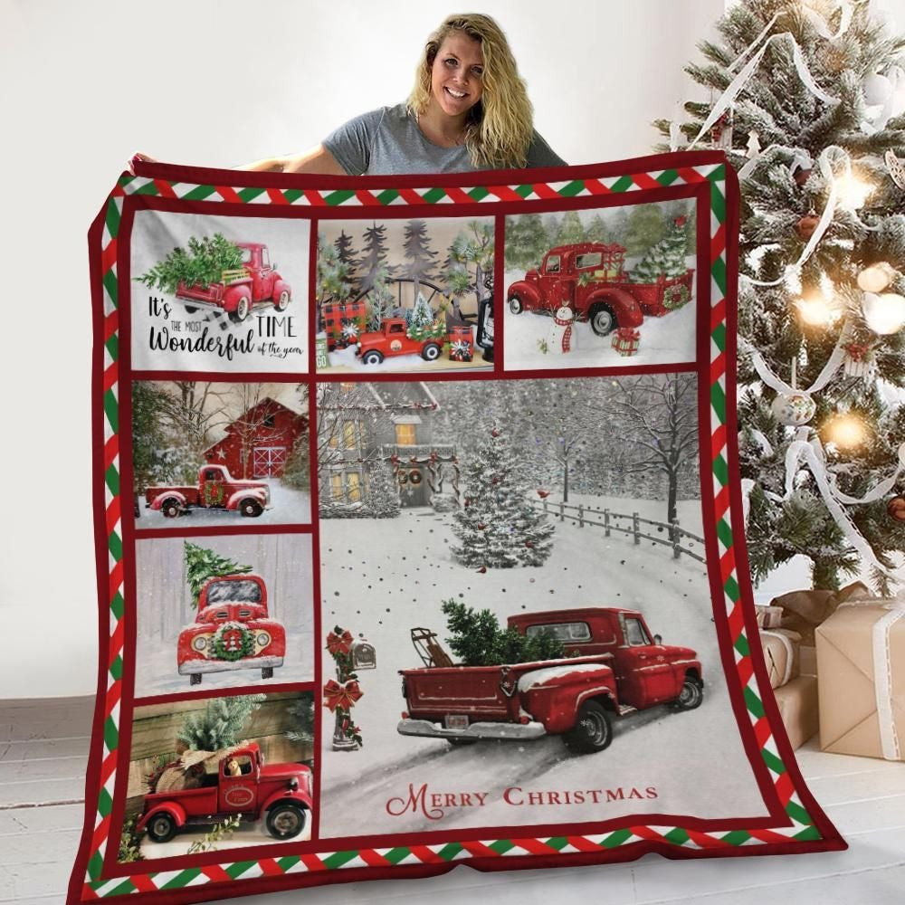 Seasonal Red Truck Christmas Scenery Throw Blanket