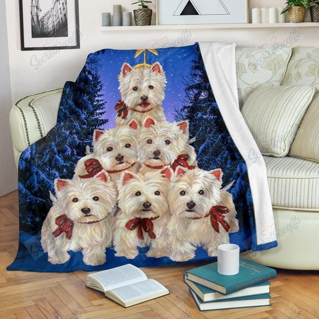 Six Westie Dogs Making A Christmas Tree Throw Blanket