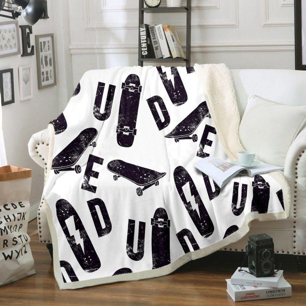 Skateboard And Word Black Pattern Throw Blanket