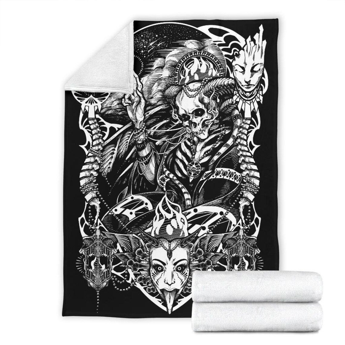 Skull Demon Bizarre Satanic Occult Throw Blanket