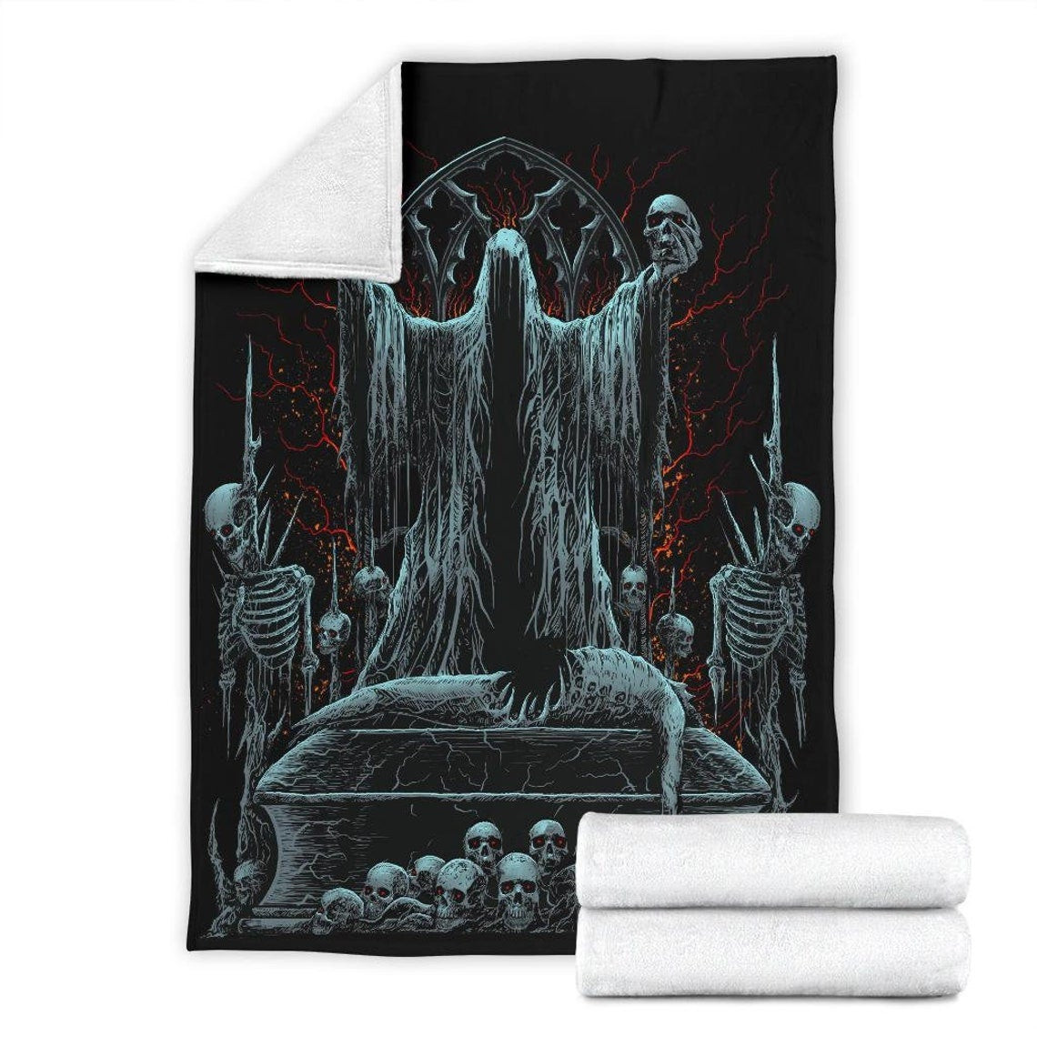 Skull Demon Shrine Goth Grim Reaper Throw Blanket