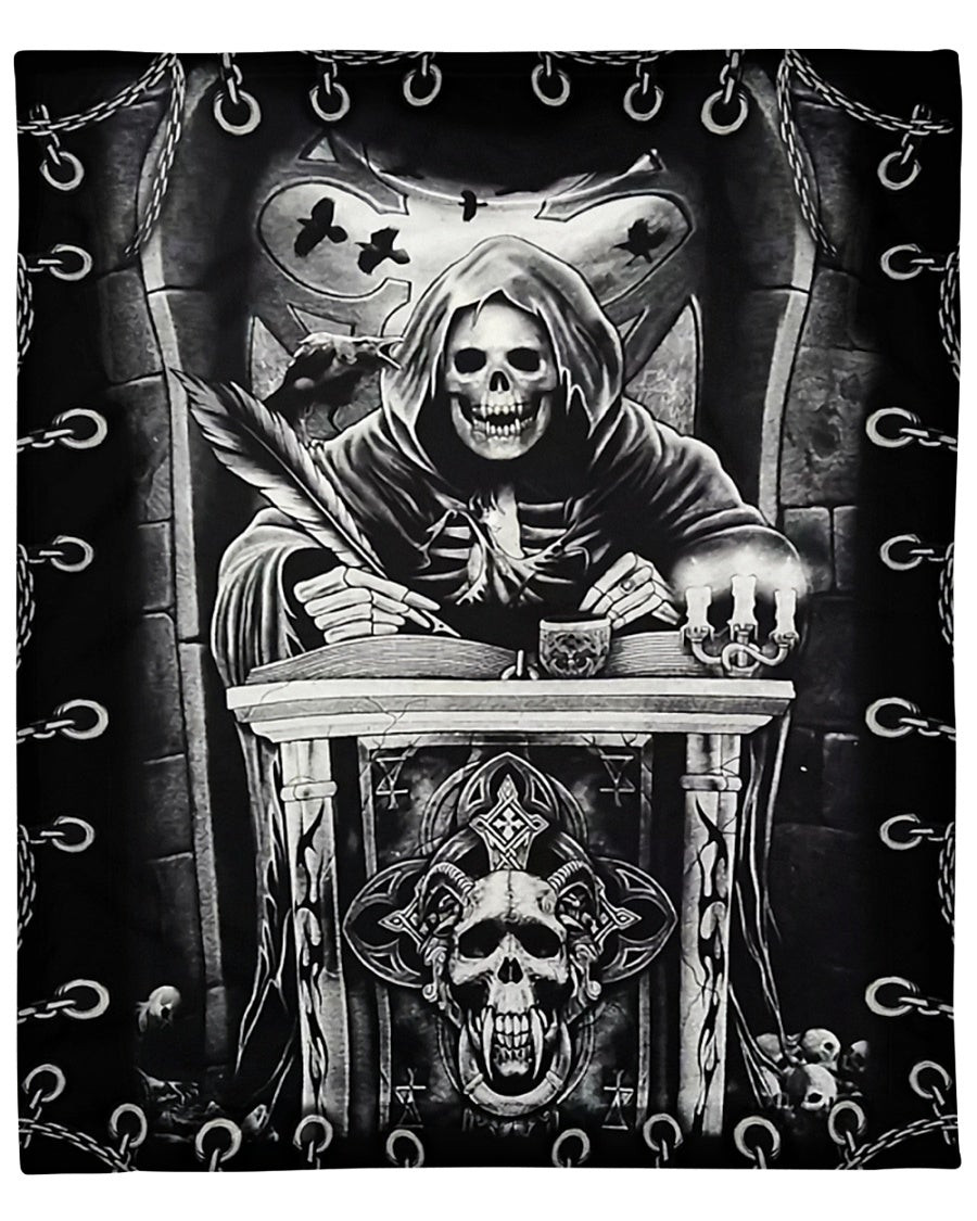 Skull Grim Reaper Horror Black Throw Blanket