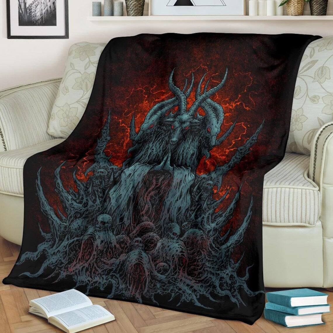 Skull Satanic Goat Baphomet Flame Color Throw Blanket