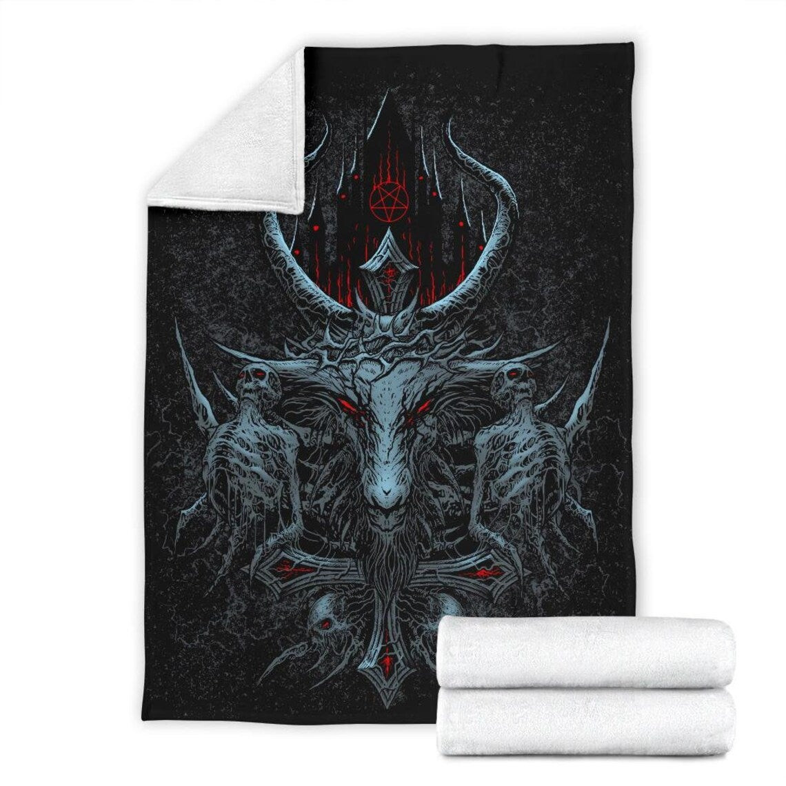 Skull Satanic Goat Cross Pentagram Night Church Throw Blanket