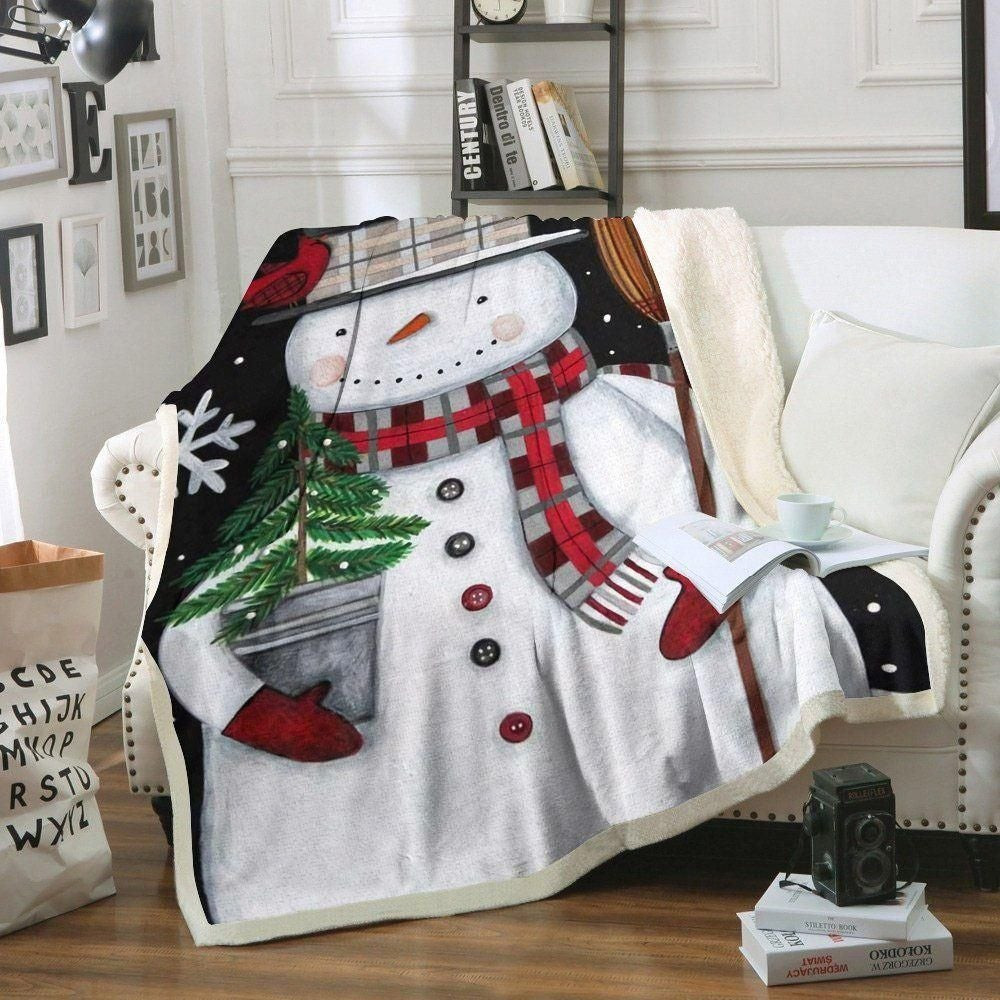 Snowman Pot Of Little Pine Pattern Throw Blanket