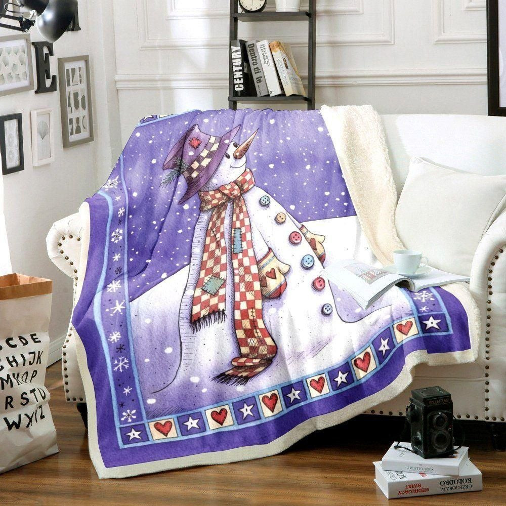 Snowman Purple Sky Throw Blanket