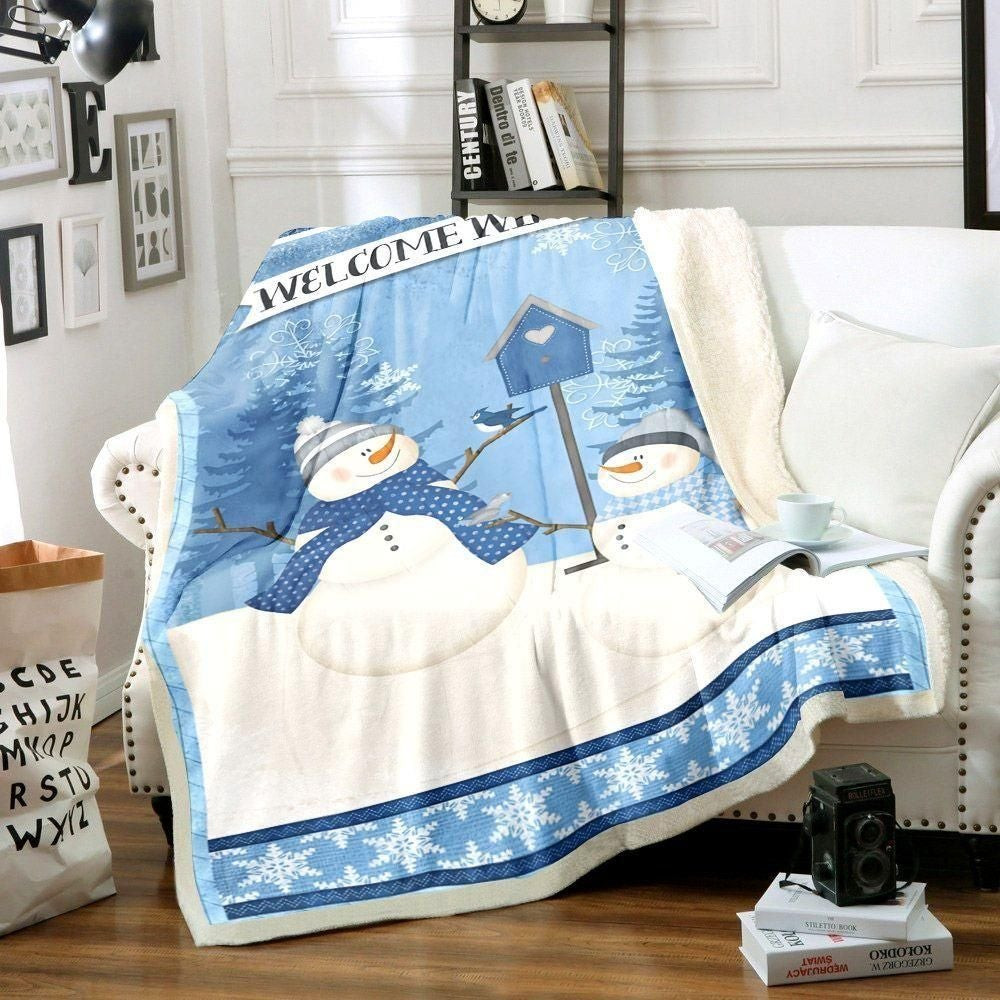 Snowman Welcome Winter Throw Blanket