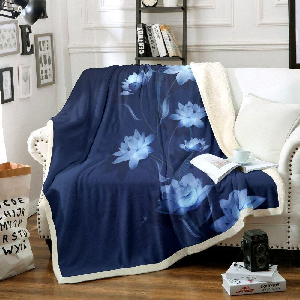 Spirit Lotus Dark Blue Throw Blanket