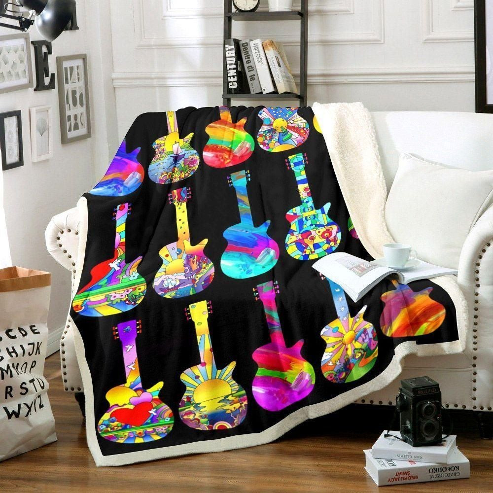 Splendid Sceneries In Guitar Pattern Throw Blanket