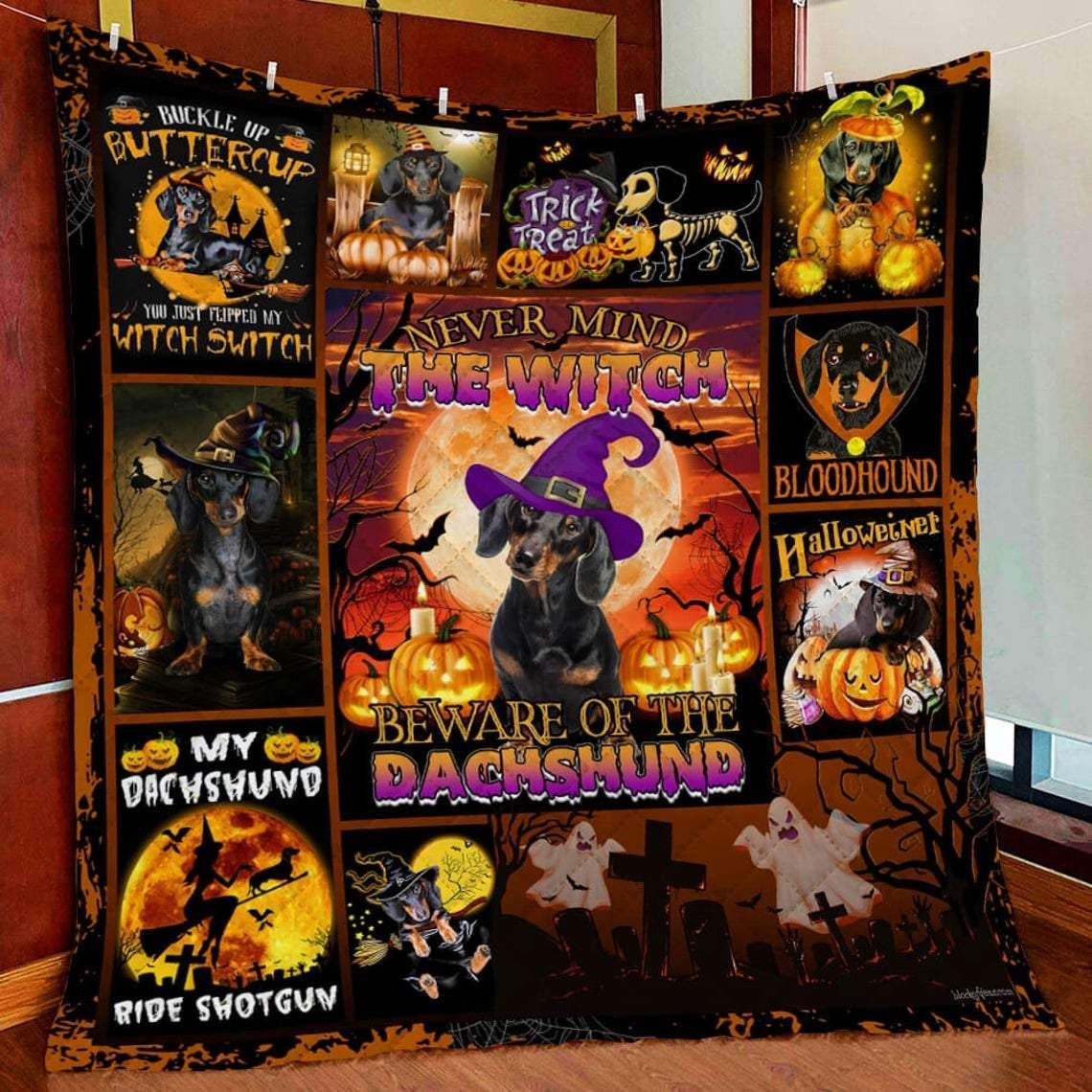 Spooky Halloween Beware Of The Dachshund Throw Blanket