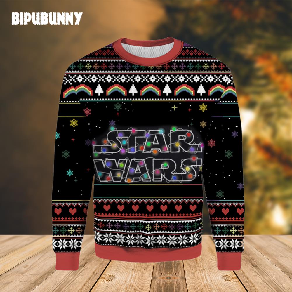 Star War Christmas Lights Logo Vintage Ugly Christmas Sweater