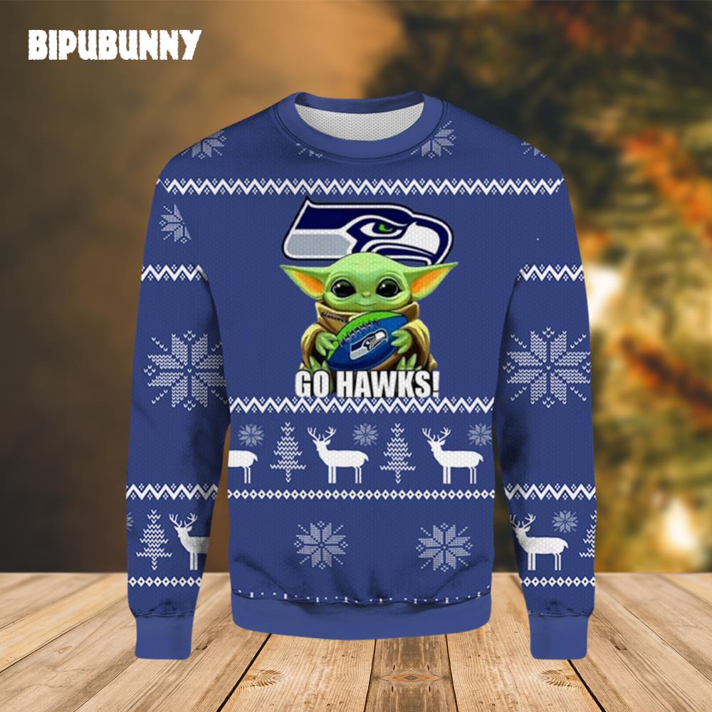 Star War Yoda Go Hawks Ugly Christmas Sweater