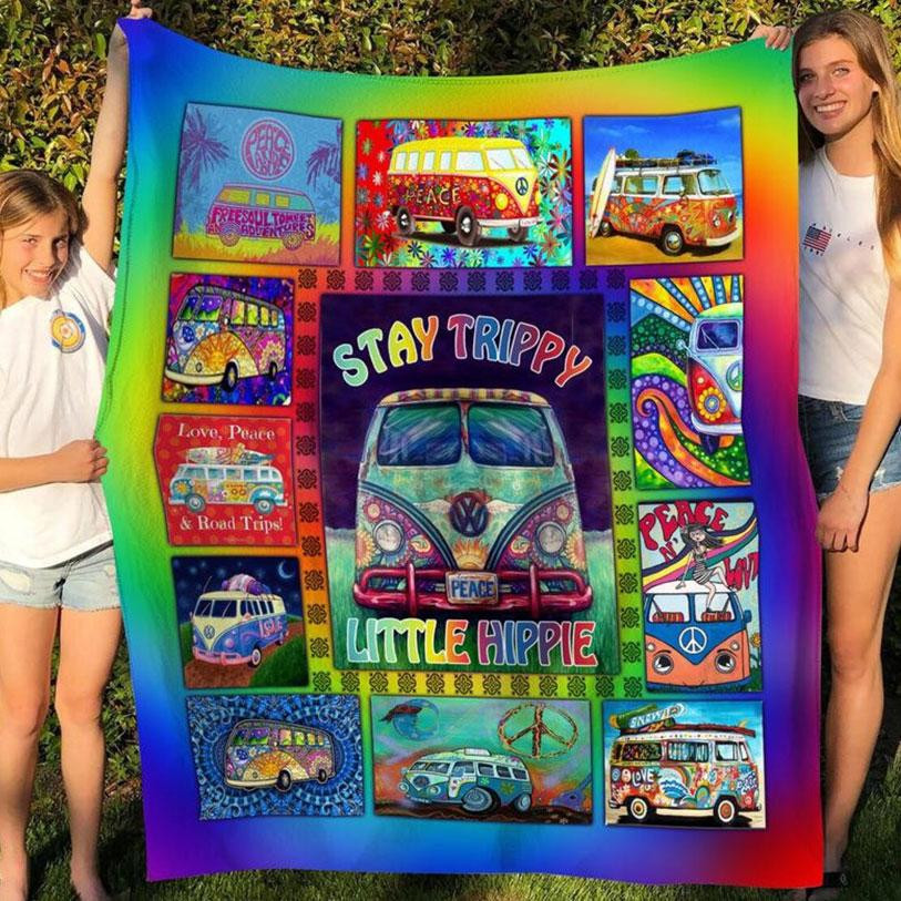 Stay Trippy Little Hippie With Van Peace Sign Throw Blanket